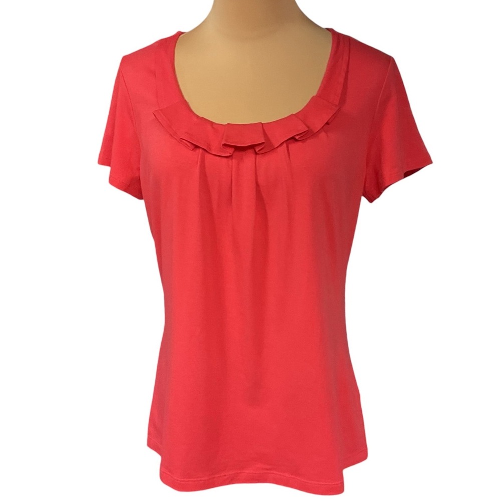Talbots Women's Ruffle Scoop Neck Short Sleeve Knitted Casual Blouse Top Size M